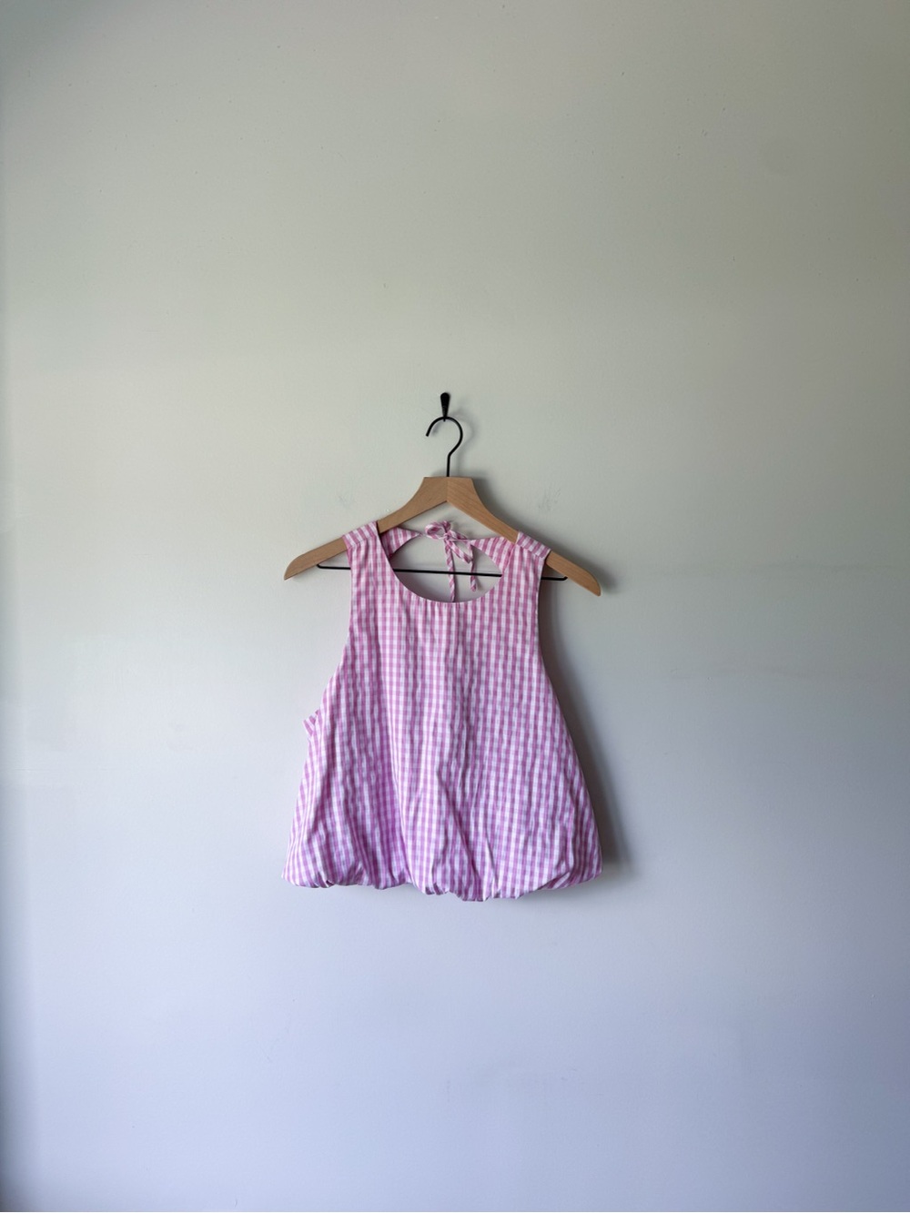 Pink Gingham Tie-Back Top